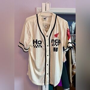 Honda Motor Racing #48 Off-white Button Up Mens LG Jersey. Speedway Patch. NWT